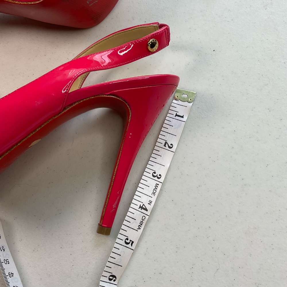 Michael Kors Women's Patent Leather Pink Peep Toe Slingback Heels sassy prom - Picture 8 of 10